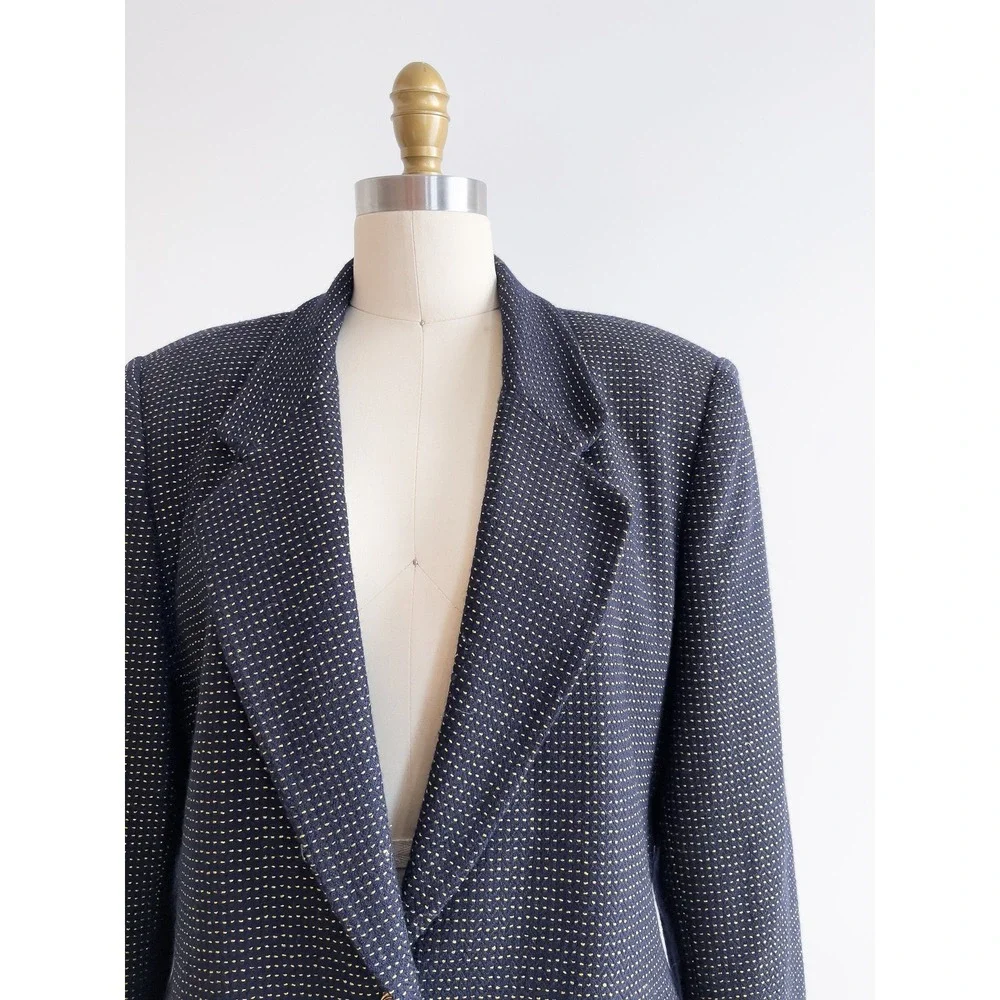 navy wool jacket‎ 90s vintage Jones New York blue gold blazer